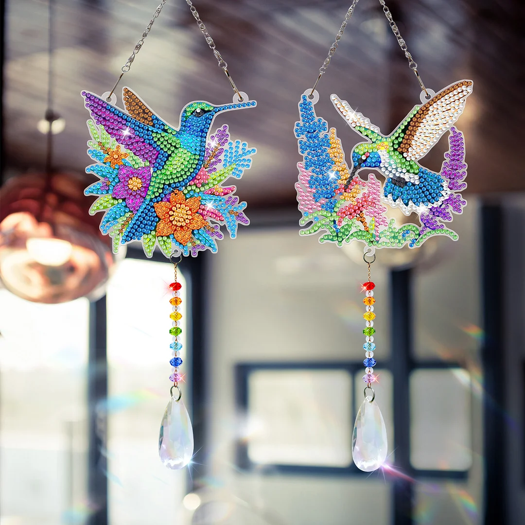 2Pcs Hummingbird DIY Double-Sided Diamond Painting Hanging Kits Diamond Painting Suncatcher Craft Kit for Home Garden Wall Decor Gift
