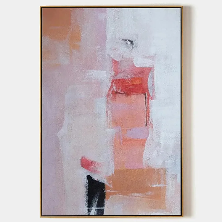 BLUSHING DAWN: Pink Abstract Painting, Textured Wall Art, Vertical Canvas, Minimalist Decor（Canvas painting）