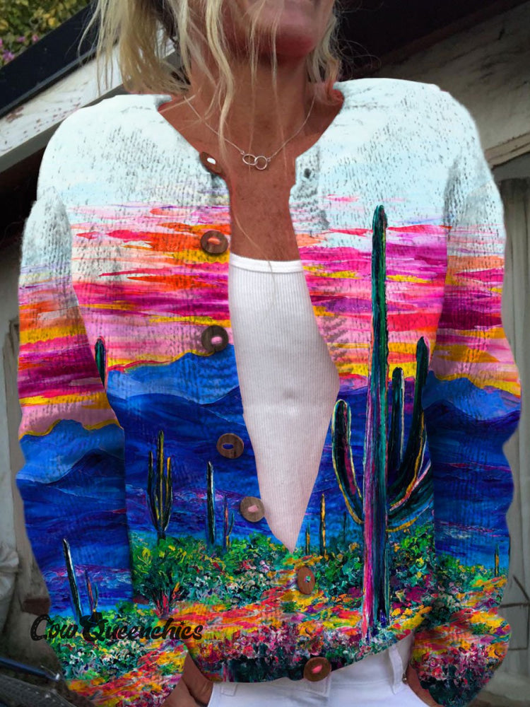 Vintage Art Print Buttoned Cardigan Sweater Multicolor / S