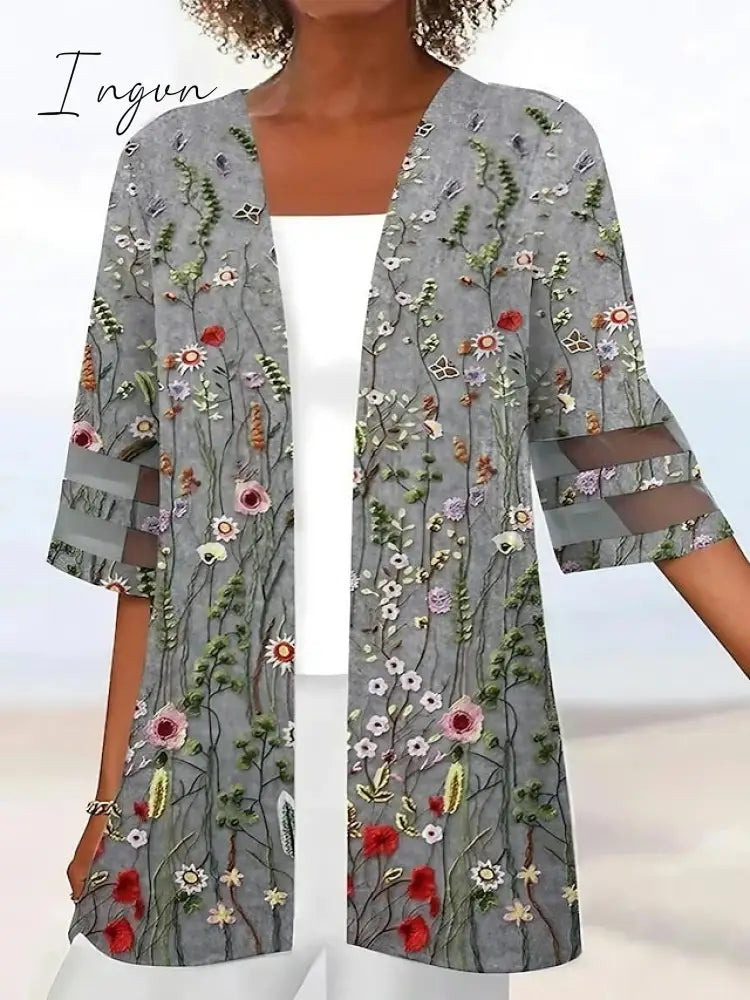 Ingvn - Women’s Shirt Blouse Black Blue Green Graphic Floral Print Half Sleeve Casual Holiday