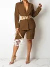 Urban Solid Color Lapel Collar Long Sleeve Blazer&Shorts Two-Piece Suit