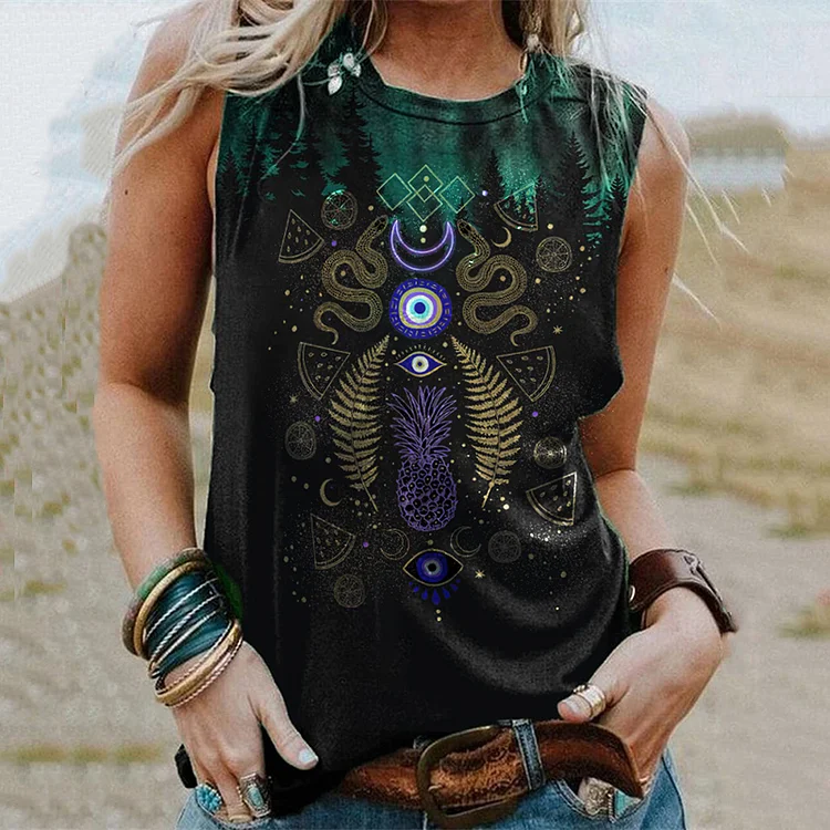 Watermelon Pineapple Snake Eyes Print Tank Top