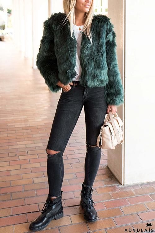 Faux Fur Long Sleeve Short Coat