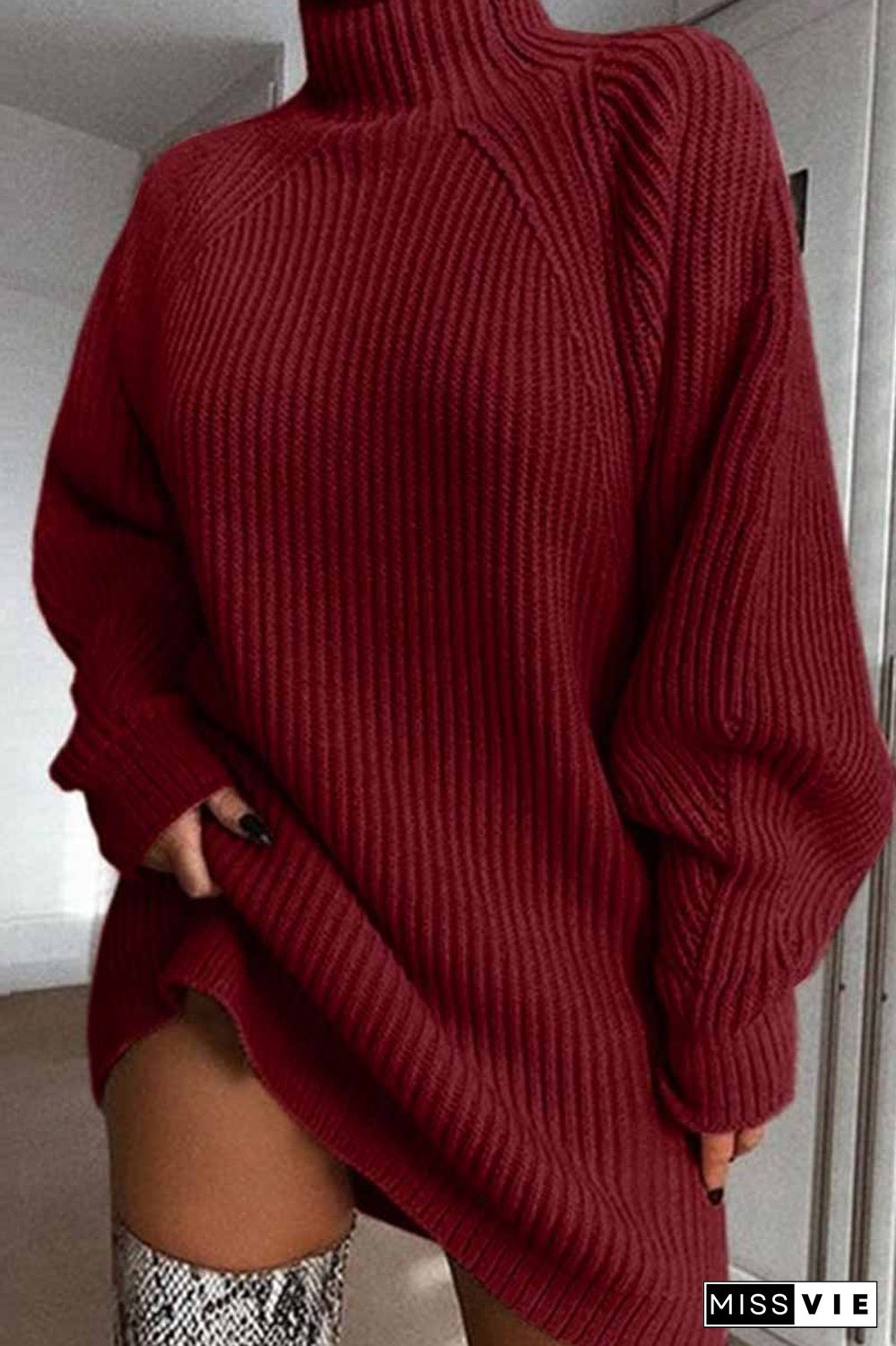 Loose High Neck Striped  Mini Dress