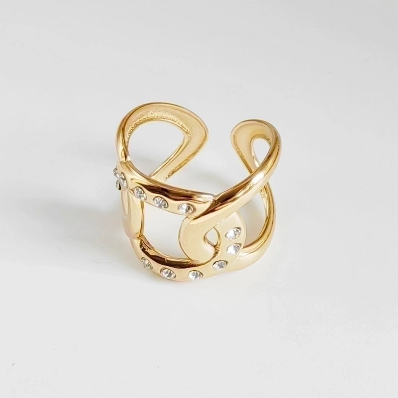 Minimalist Streetwear Leaves 304 Stainless Steel Titanium Steel Rhinestones 18K Gold Plated Inlay Open Rings