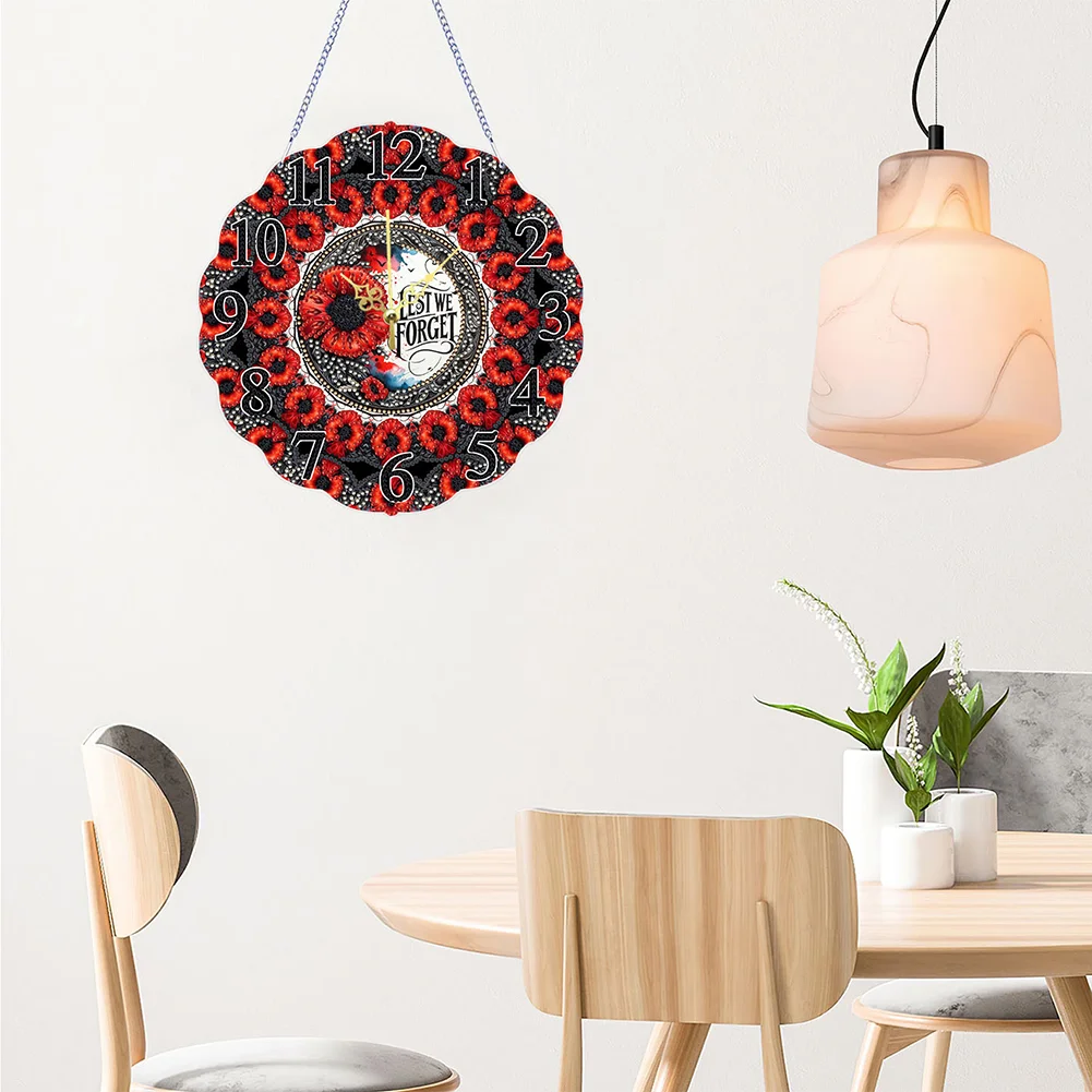 DIY Poppy Special Shape Diamond Painting Hanging Clock for Home Decor