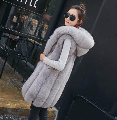 Autumn Winter Women's Sleeveless Fur Fashion Casual Faux Fur Vest Oversize Fake Fur Jacket with Hooded Female Outerwear - BlackFridayBuys
