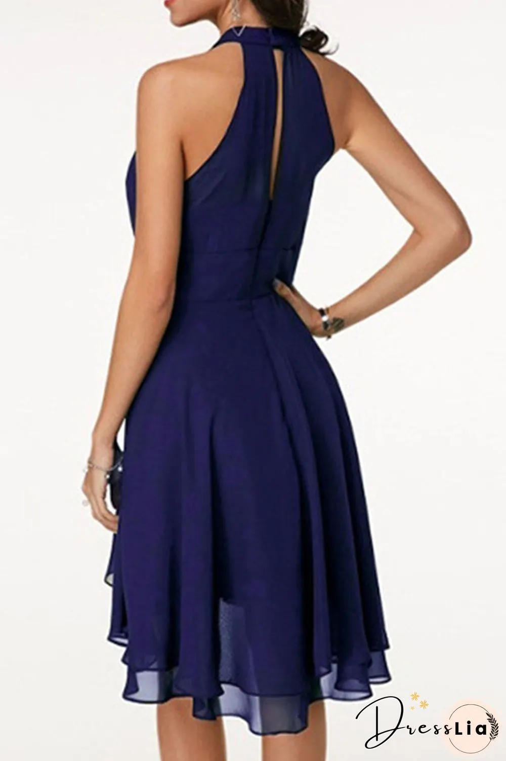 Fashion Street Solid Split Joint Halter A Line Dresses(7 Colors)