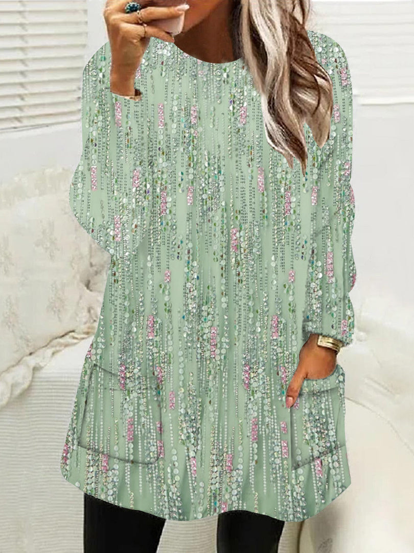 Women Long Sleeve V-neck Graphic Floral Printed Top