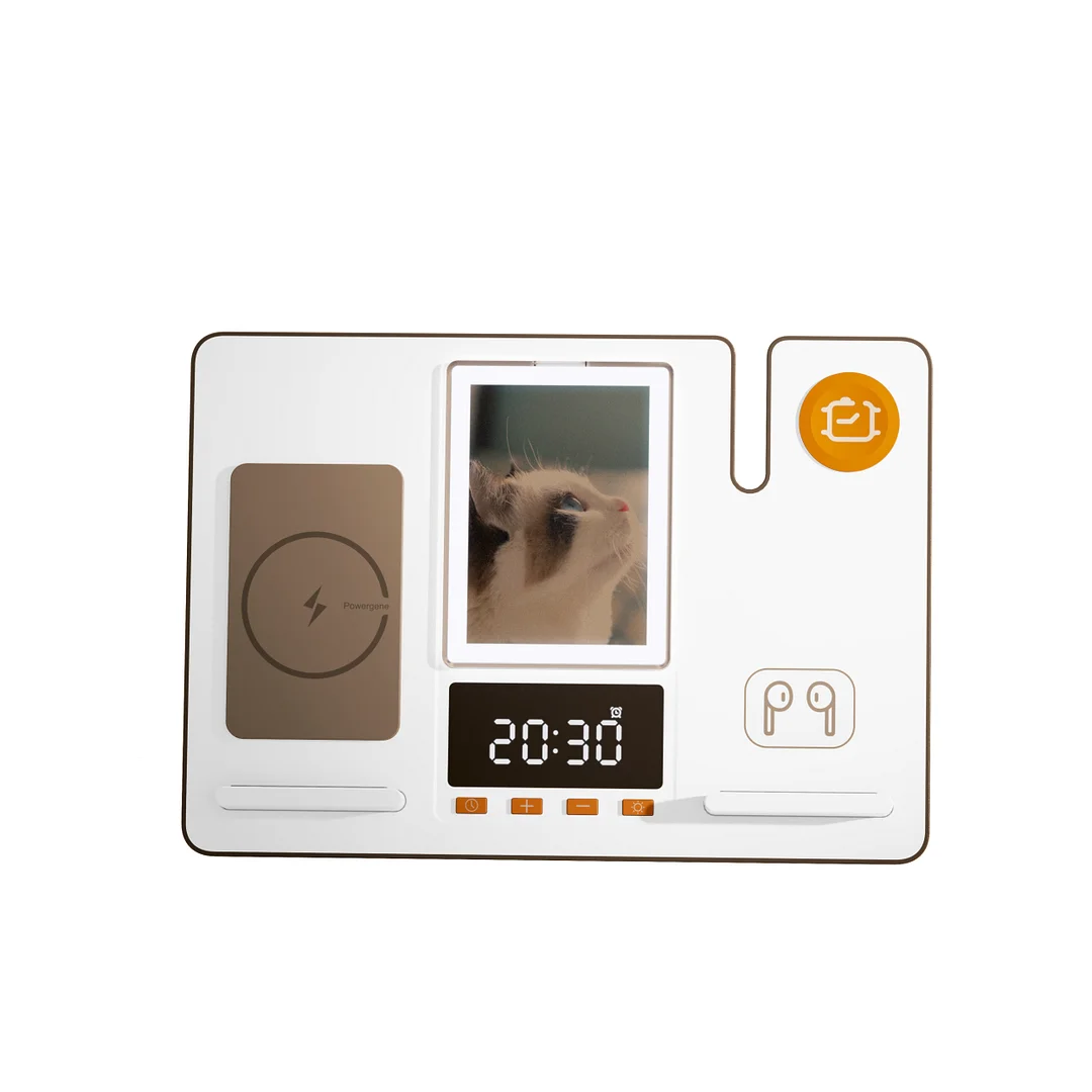 Factory OEM Desktop Wireless Charger 15W 5 IN 1 Wireless Charging Alarm Clock Night Light Charger For Business Gifts And Office