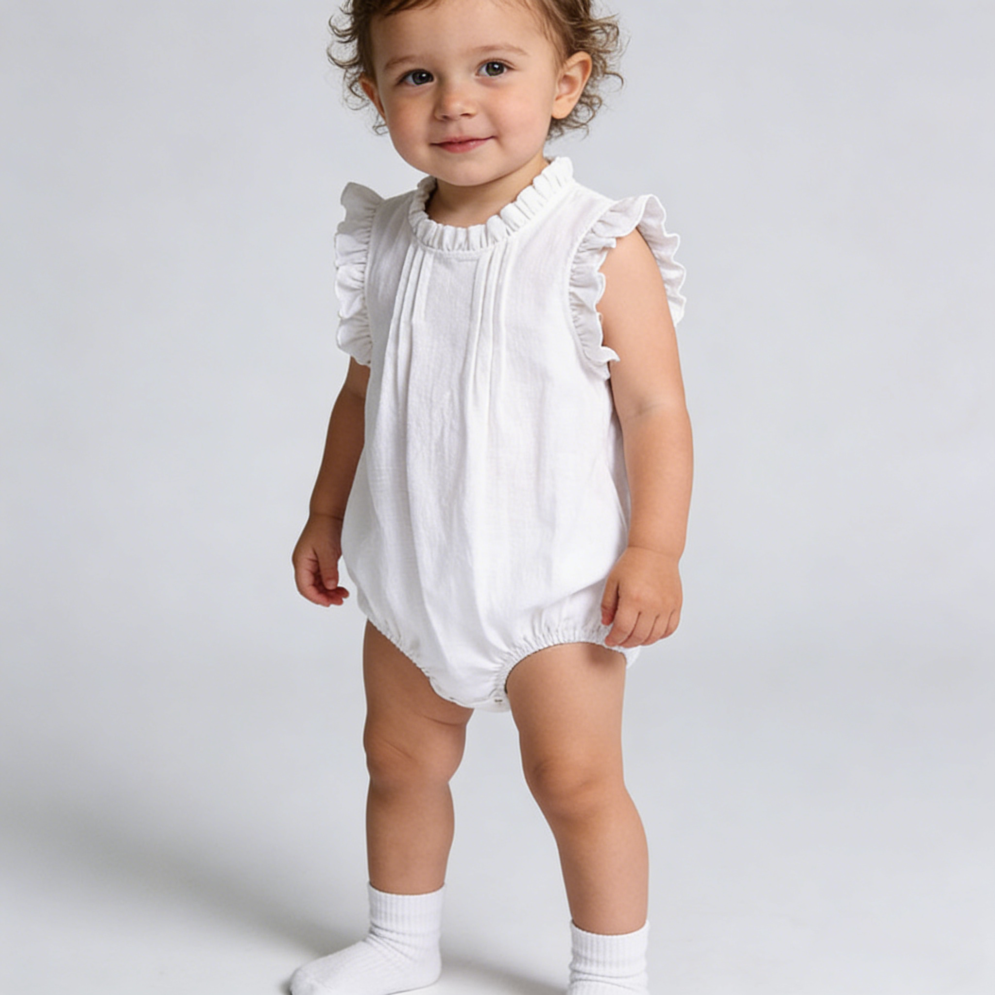 Delicate Ruffled Linen Baby Romper REAL SILK LIFE