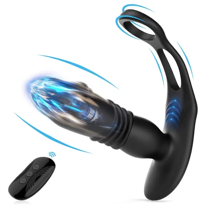 Double loop wireless remote control Glans 3 -Thrusting & 12 -Vibrating Cock Rings Prostate Massager