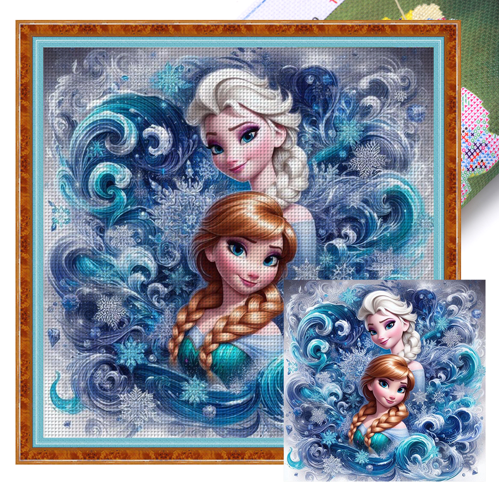 Elsa And Anna Full 14CT Pre-stamped Canvas(45*45cm) Cross Stitch