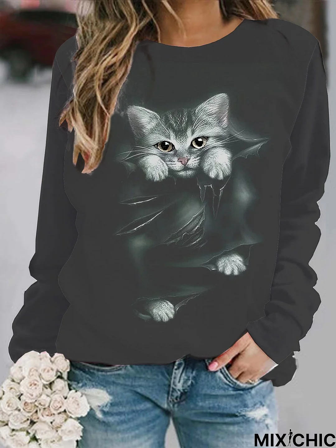 Casual Animal White Sweatshirt