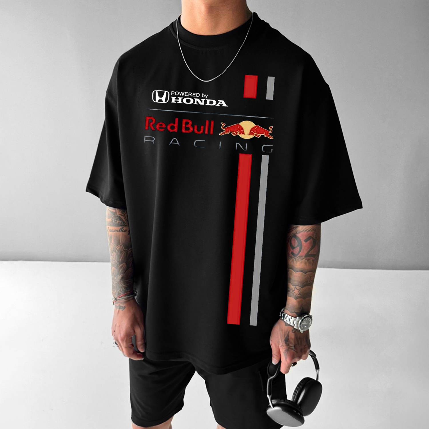 Men's Racing Letter Printing Oversized T-shirt