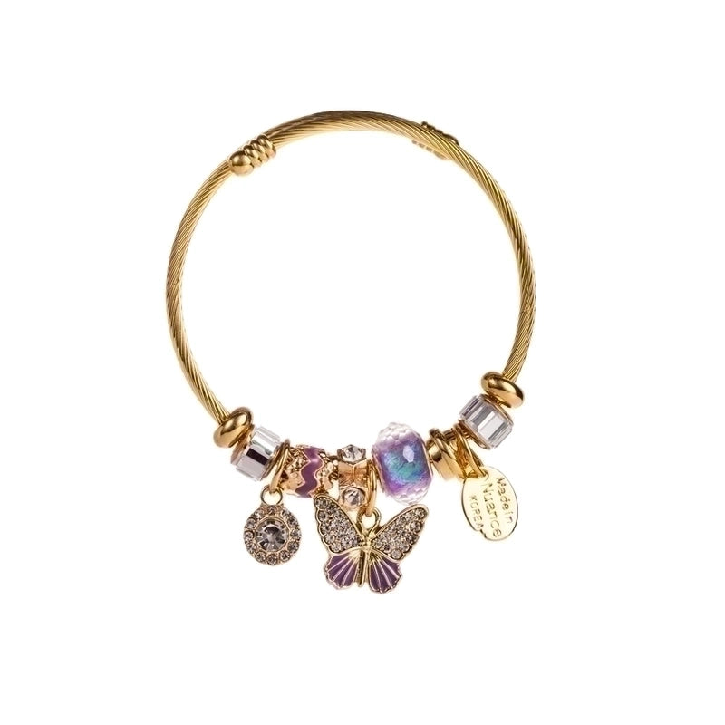 Elegant Sweet Butterfly 304 Stainless Steel Alloy Gold Plated Rhinestones Bangle In Bulk