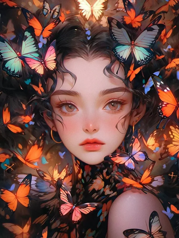 Full Round Diamond Painting - Butterfly Girl 40*50CM