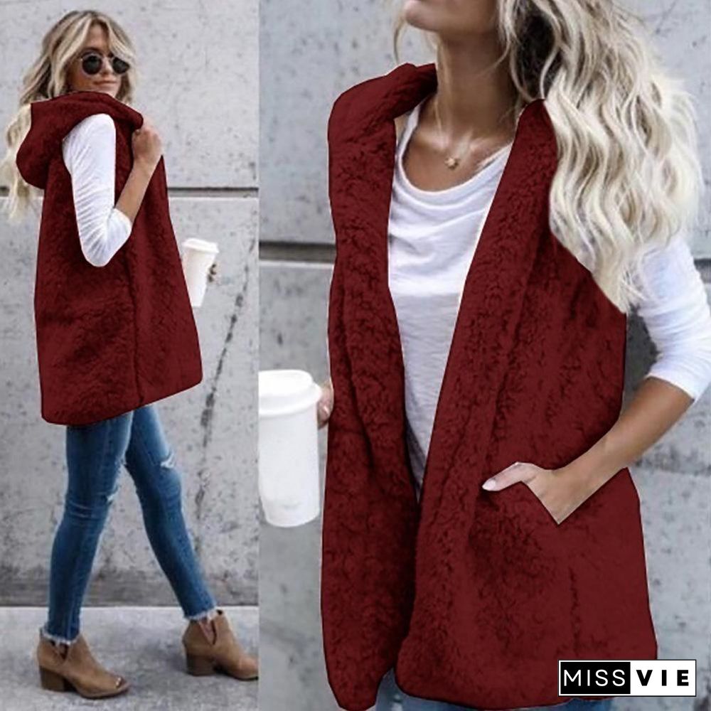 Sleeveless Warm Women Coat With Hood