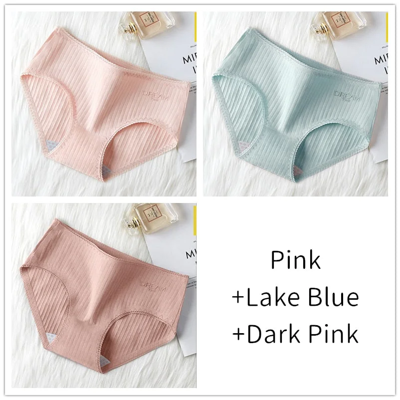 3Pcs Women Panties Lace Cotton Underwear Girls Mid Waist Briefs Lady Cute Sexy Lingerie Intimates Breathable Underpants Female