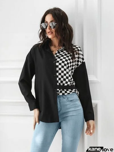 Contrast Button Up Long Sleeve Shirt