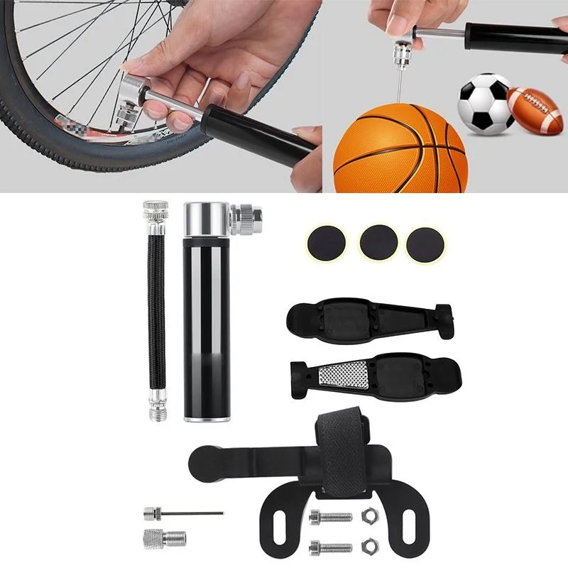 Manual Mini Portable Bicycle Aluminum Alloy Pump + Plastic glue-free tire patch + Tire lever 