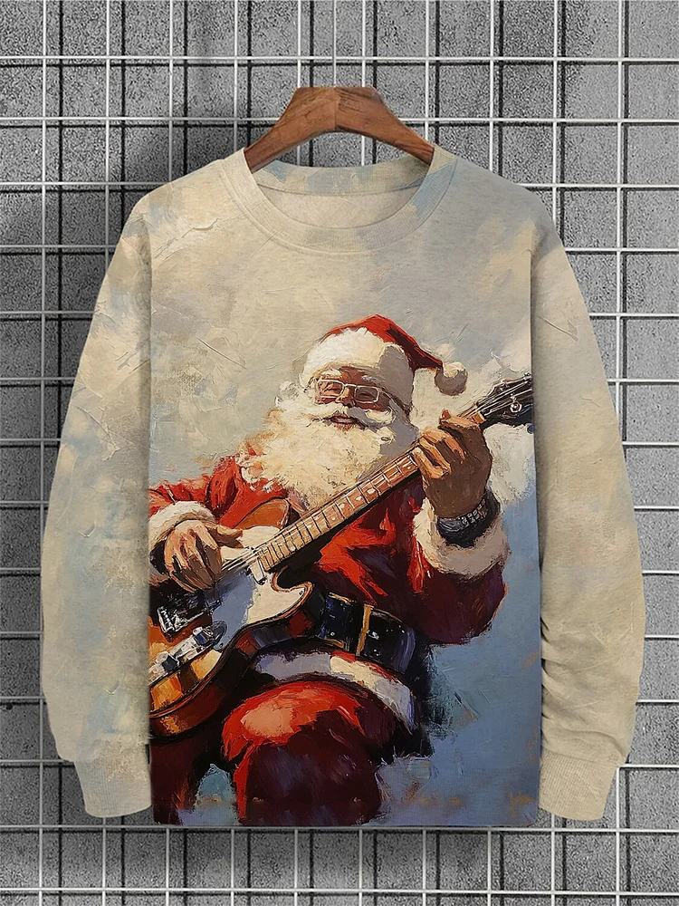 Men's Rock Santa Claus Playing Guitar Art Print Casual Sweatshirt