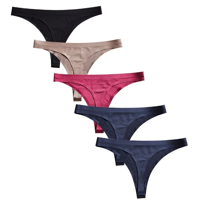 Woman Underwear Seamless Ice Silk Panty Sexy Female T-back Solid Soft G-string Thong for Women New Panties Lingerie 5 Pcs