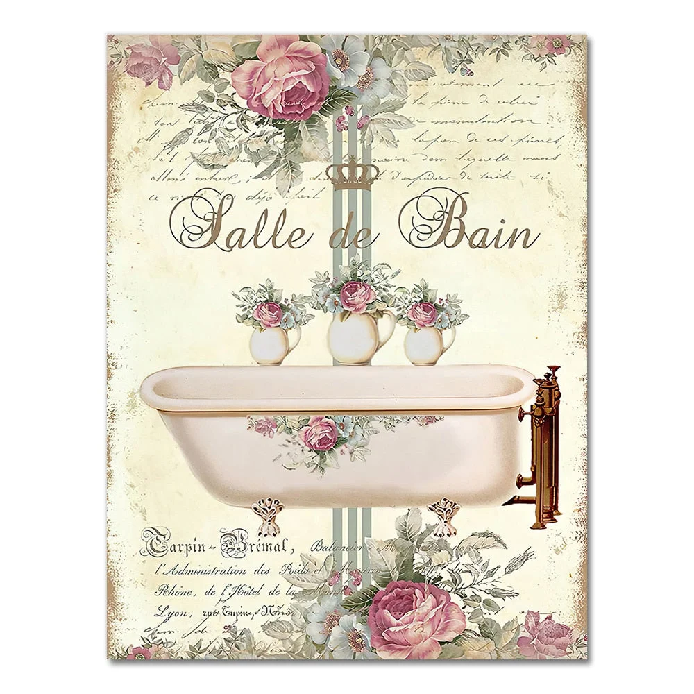 French Bathroom Decoration Paintings Print Vintage Posters Salle de Bain Le Bain Chalkboard Shabby Fine Wall Art Canvas Pictures
