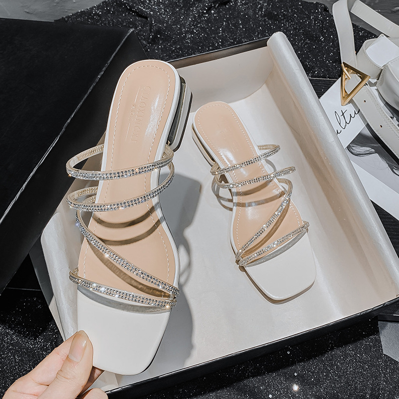 Women's Rhinestone Strap Low Heeled Sandals | ARKGET