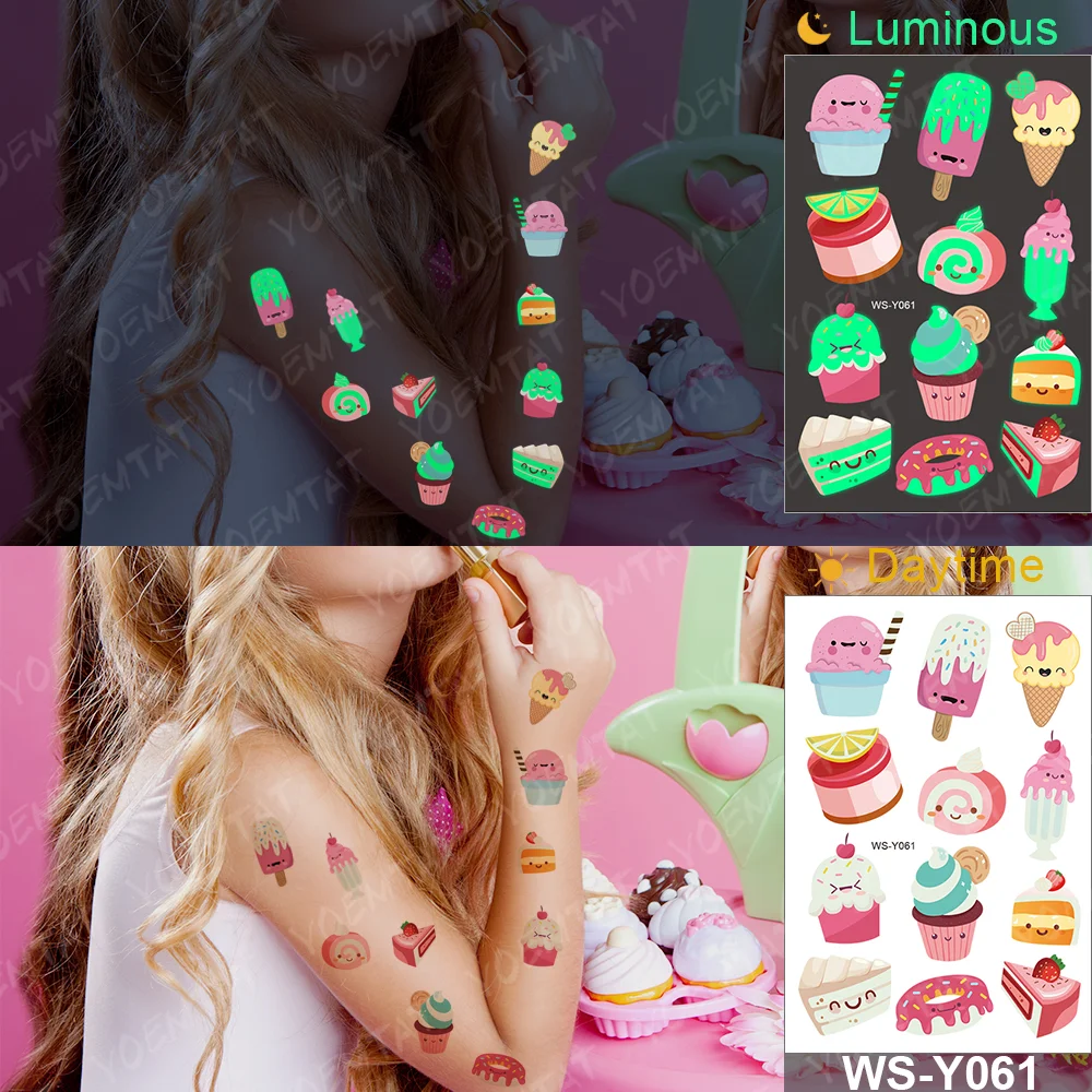 Sdrawing Temporary Tattoo Sticker Glowing Panda Fox Tiger Cute Animal Luminous Children Tatoo Kid Body Arm Glitter Fake Tatto