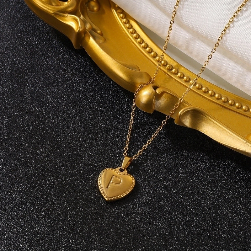 Vintage Style Minimalist Heart Shape Stainless Steel 18K Gold Plated Pendant Necklace
