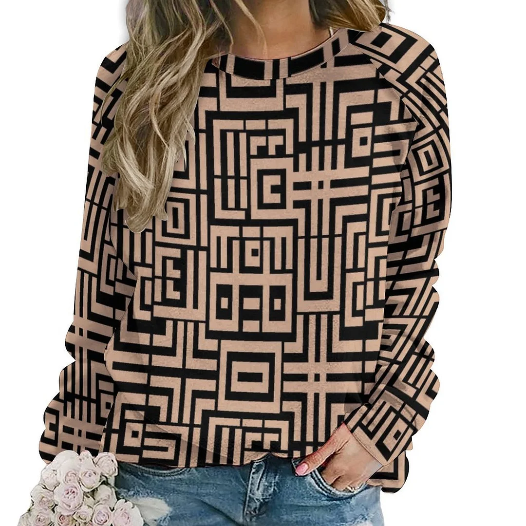Printed Long Sleeve Casual Sweatshirt for  Women and Men Unisex Pattern Graphic, Brown, Black