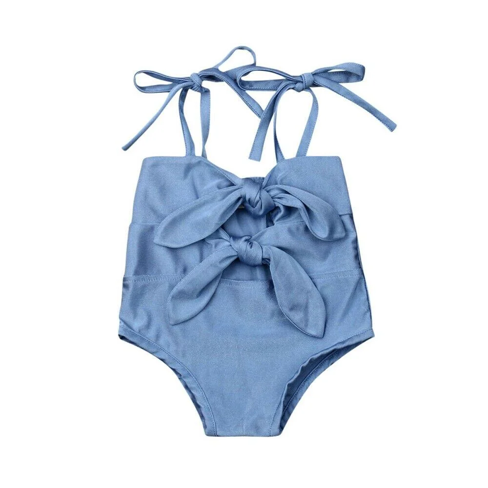 2019 Summer Swimsuit 0-3Y Newborn Kids Baby Girl Solid One Piece Swimwear Bow-knot Solid Swimsuit Bathing Suit Beachwear Tankini
