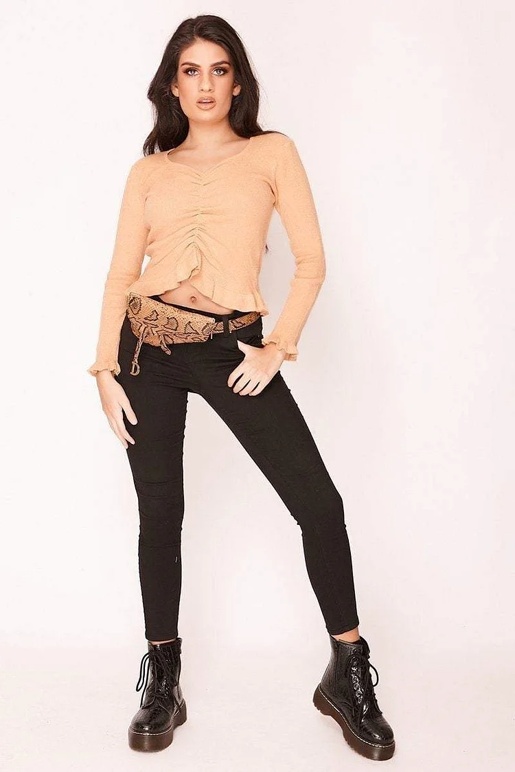 Apricot Ribbed Frill Hem Top Katch Me