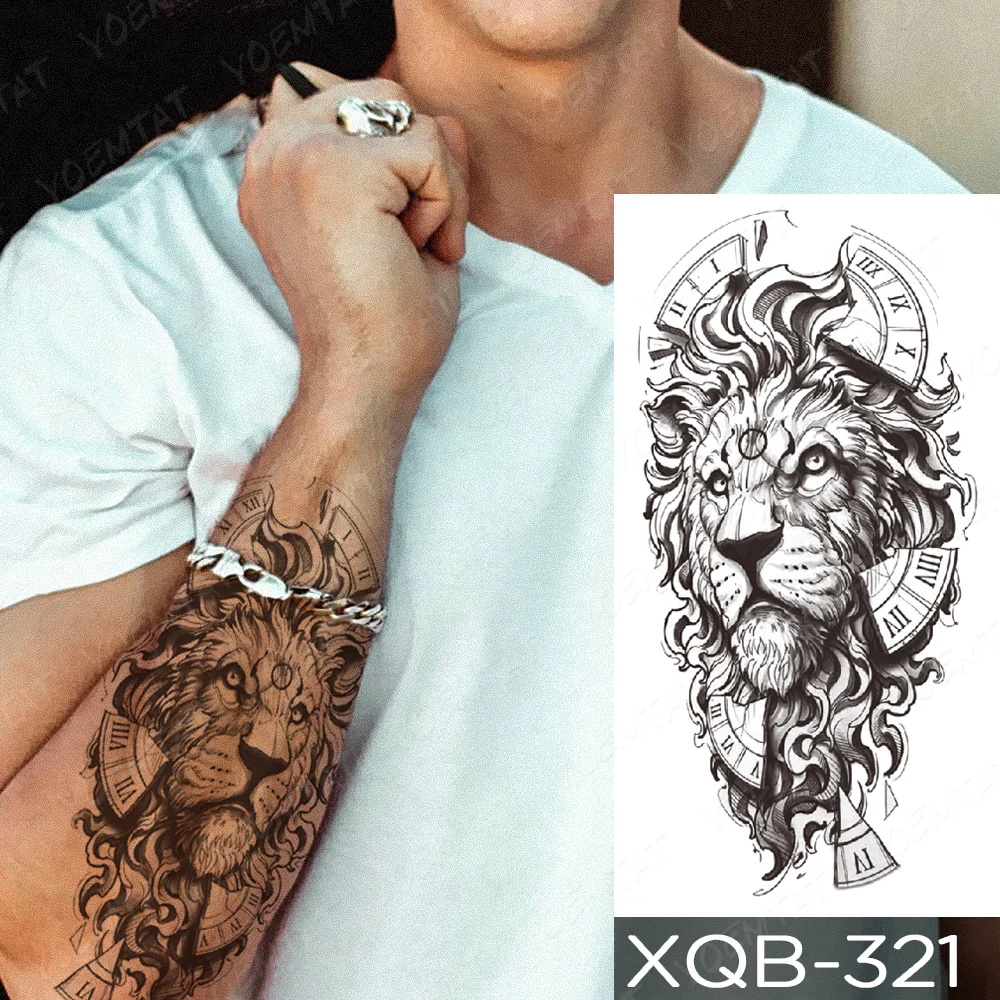 Sdrawing Sdrawing Temporary Sleeve Arm tattoo Sticker Lion Clock Tiger Gear Skeleton Rose tattoos Body Art Fake tatoo Men Women Black