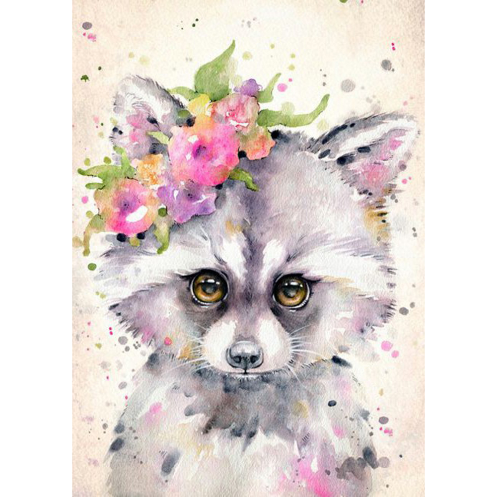 

30*40CM - Round Drill Diamond Painting - Color Flower Raccoon, 501 Original