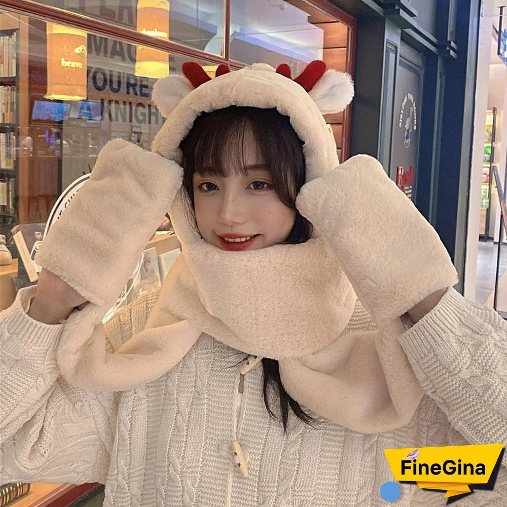 Antlers Hat Scarf Gloves Warmer