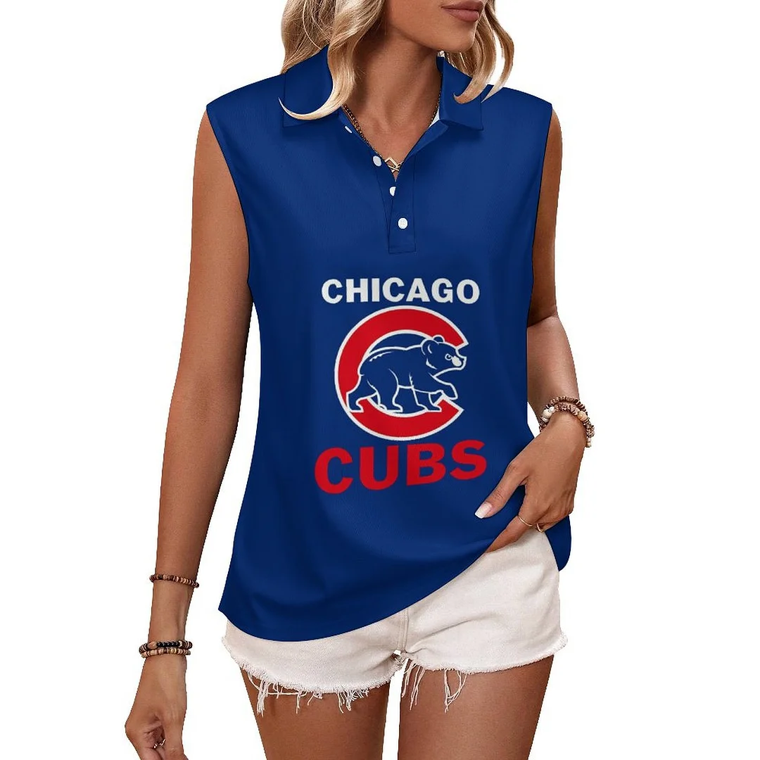 V-neck Sleeveless Casual POLO Shirt Tank Top for Women Printed with Pattern,Blue,Red