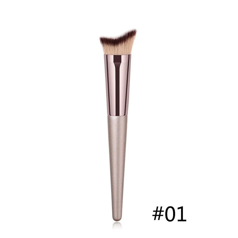 1pcs Multifunction Champaign Gold Wooden Handle Medium Makeup Flame Angled Loose Powder Brush