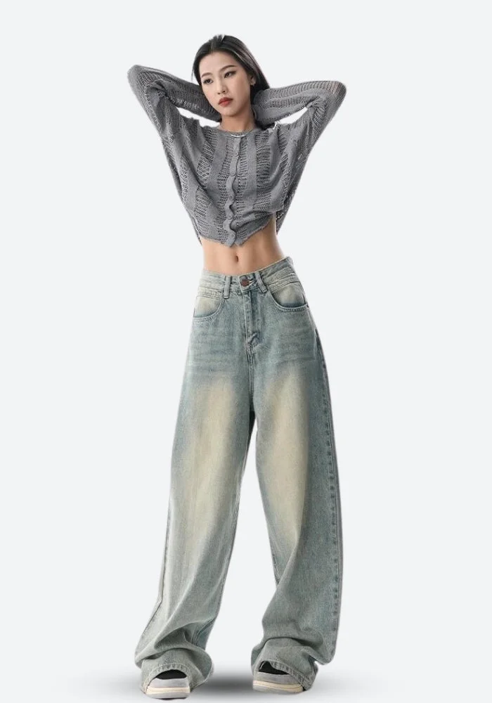Brownm Rise Baggy Denim Jeans