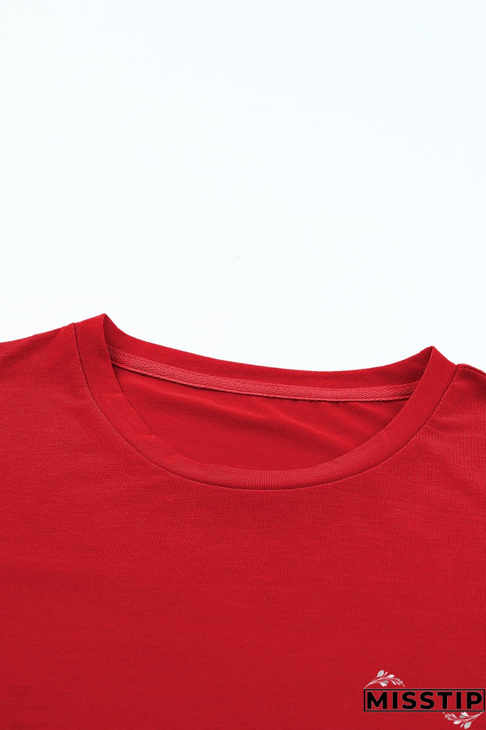 Red Casual Plain Crew Neck Tee