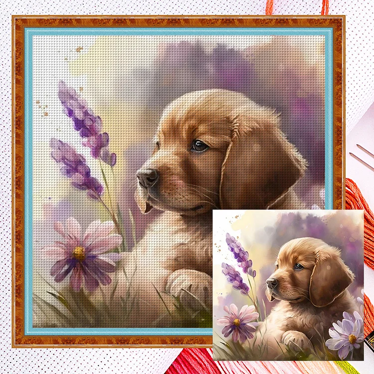 【Huacan Brand】Chrysanthemum And Dog 11CT Counted Cross Stitch 40*40CM