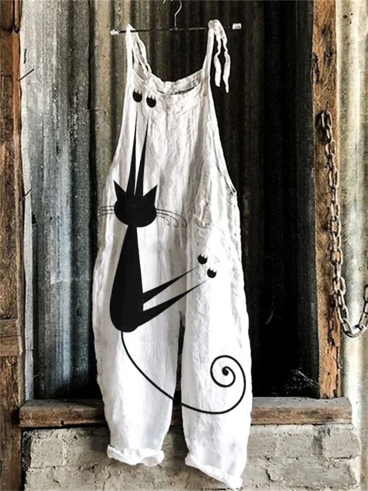Hanging Black Cat Graphic Loose Fit Jumpsuit