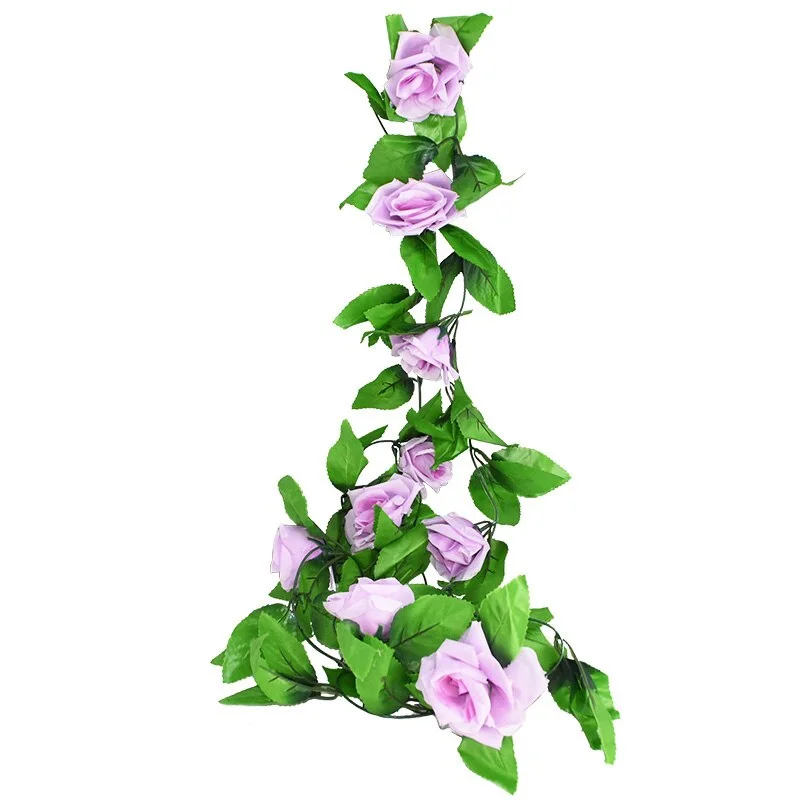 2.4m Silk Artificial Roses Flowers Rattan String Vine with Green Leaves For Home Wedding Garden Decoration Hanging Garland Wall