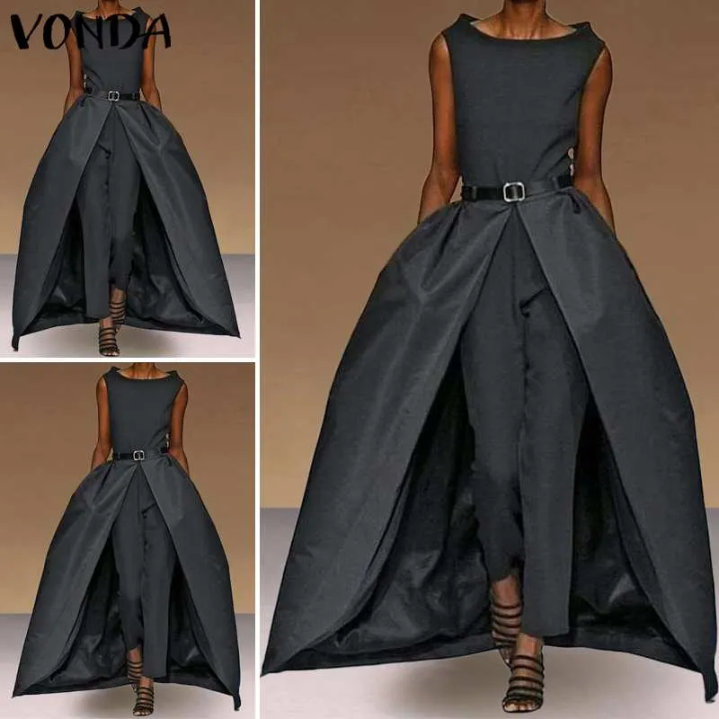 Overalls for Women Party Playsuits Sexy Jumpsuits Vintage Rompers Office Lady Overalls Long Pants VONDA Female Trousers Pus Size