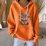 Women's Cute Heart Highland Cow Print Long Sleeve Casual Hoodie - Image 6