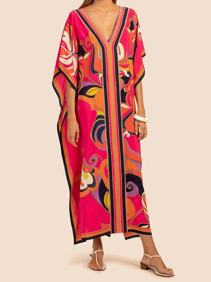 Vintage Print Holiday Loose Sun Cover-up