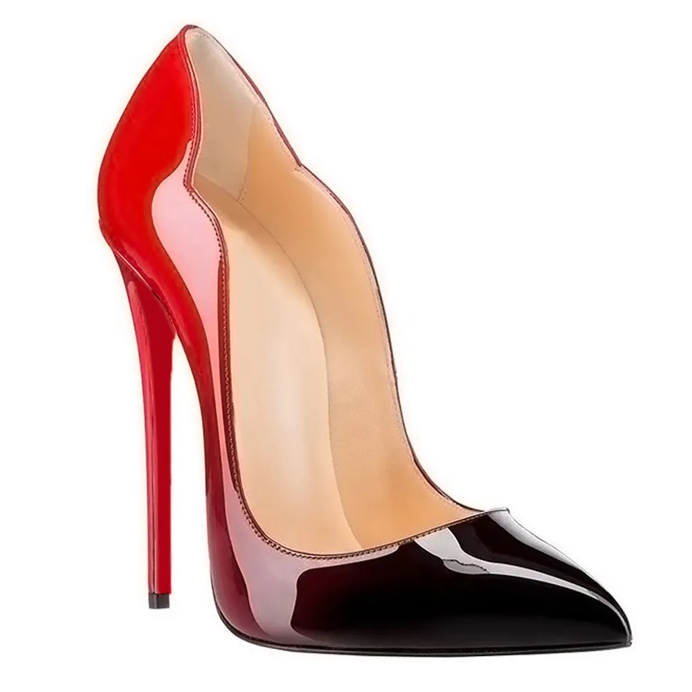 120mm Women's High Heels for Party Wedding Pumps Gradient Color Red Black-vocosishoes