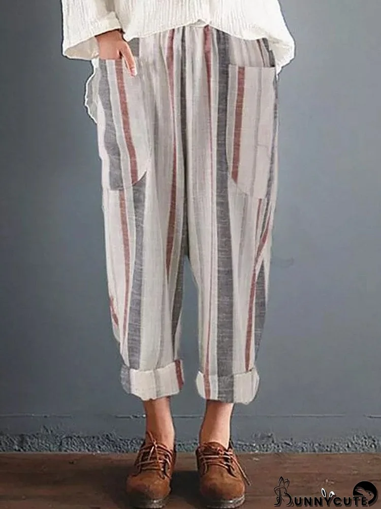 Women's Casual Colorblock Striped Cotton Pants