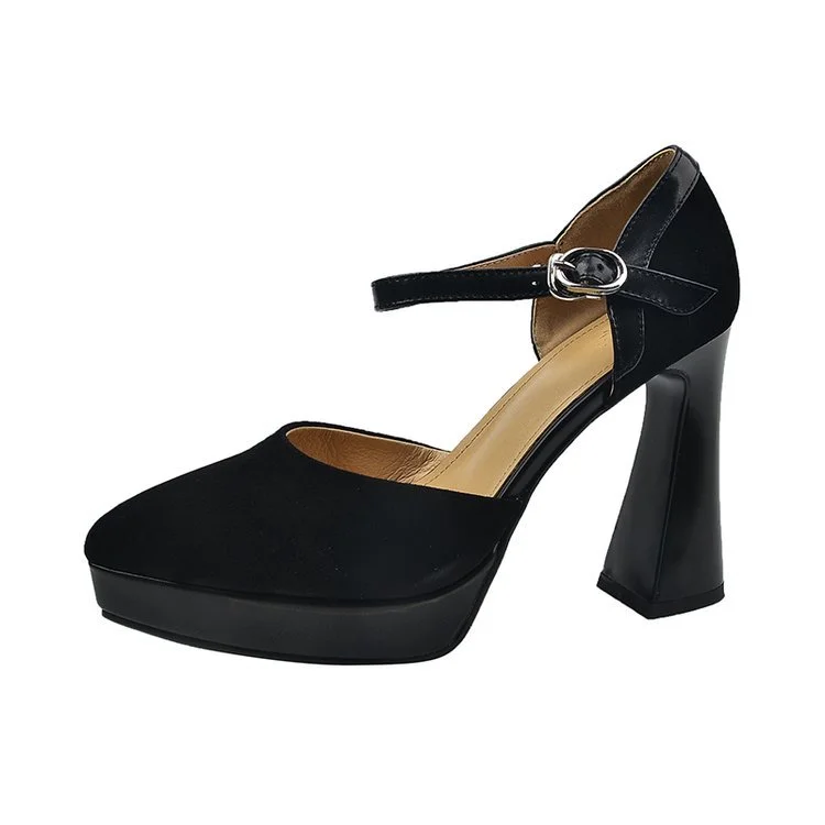 Yyvonne Temperament Coarse Velvet High-Heeled Shoes Women 2025 Spring Waterproof Table Thick Bottom Tip One By One With Shallow Mouth Empty Sandals